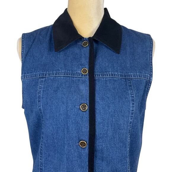 Talbots Button Front Denim Vest Blue Small Y2K Classic Professional Vintage Y2K - Picture 2 of 8